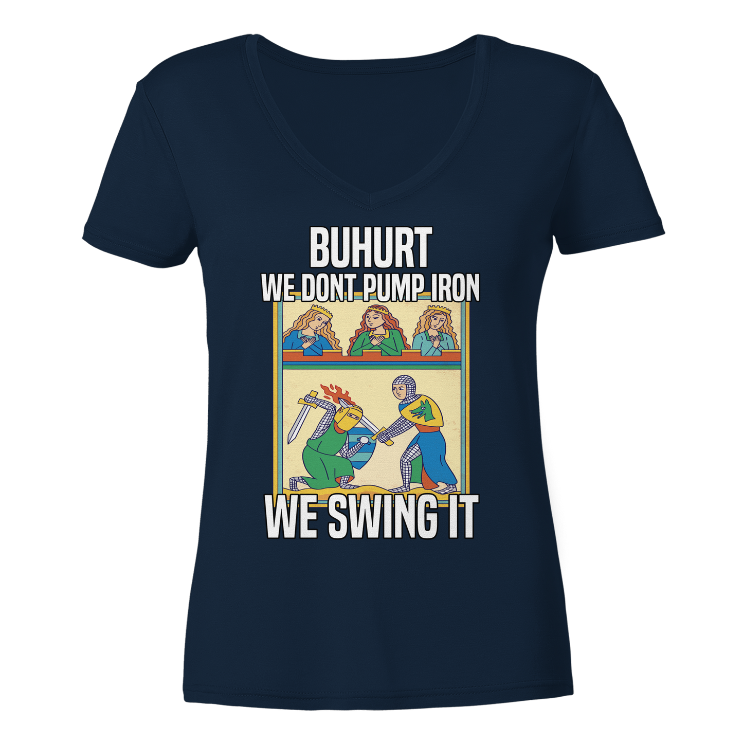 We don’t pump iron – we swing it | Damen Bio V-Neck T-Shirt