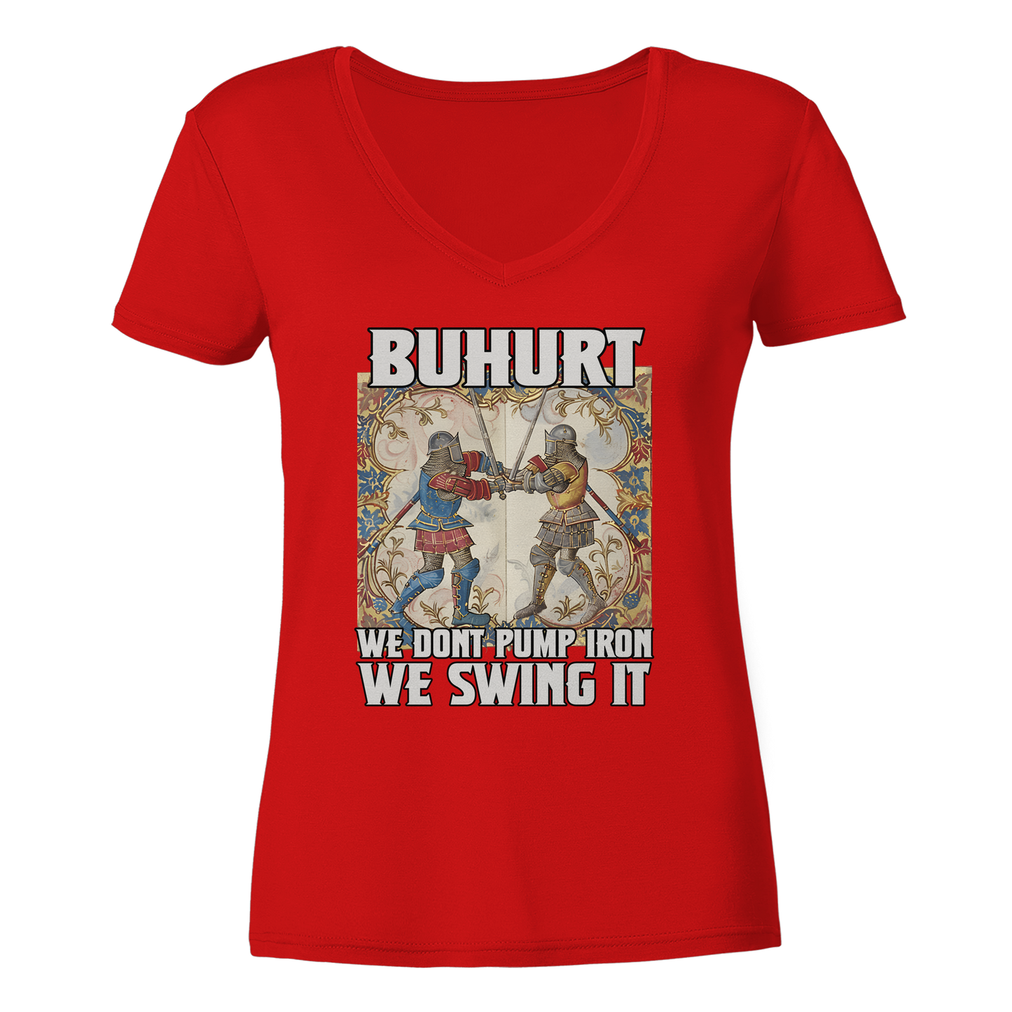Buhurt Stundenbuch | Damen Bio V-Neck Shirt im mittelalterlichen Manuskriptstil