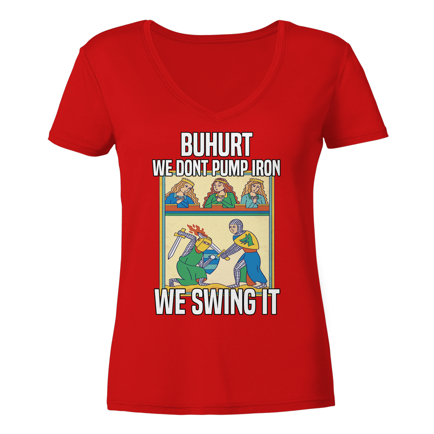 We don’t pump iron – we swing it | Damen Bio V-Neck T-Shirt