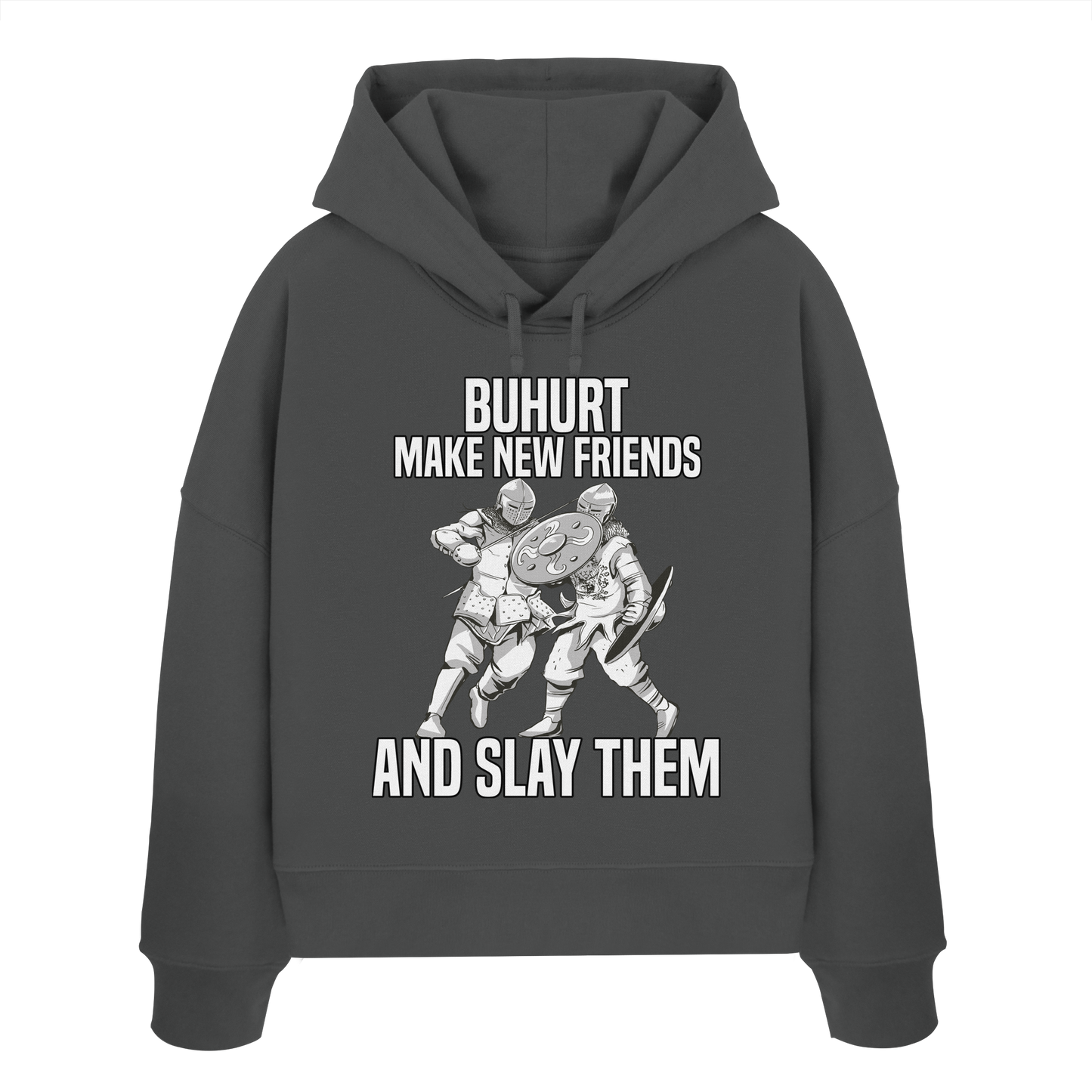 Make New Friends and Slay Them | Frauen Bio Boxcut Hoodie