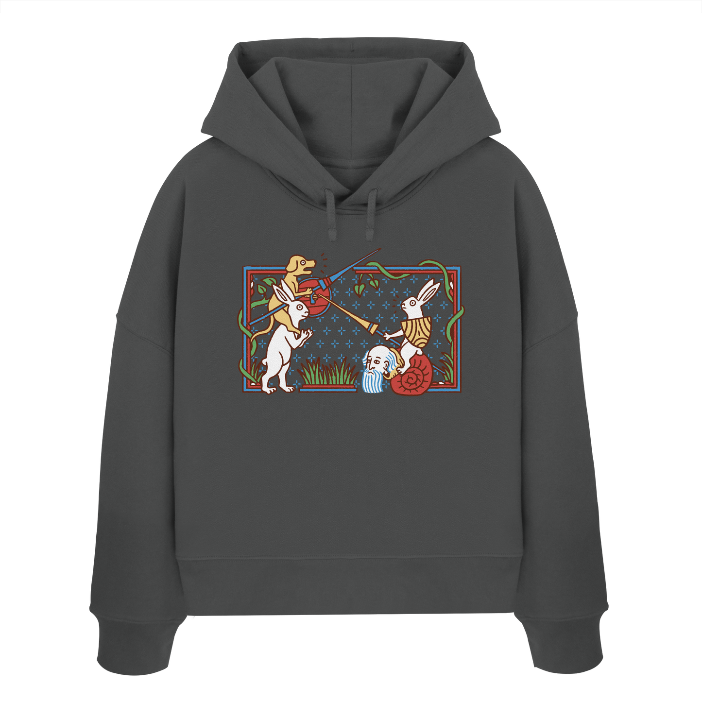 Damen Boxcut Hoodie | Mittelalterliche Marginalien Hasenritter | Bouhourt