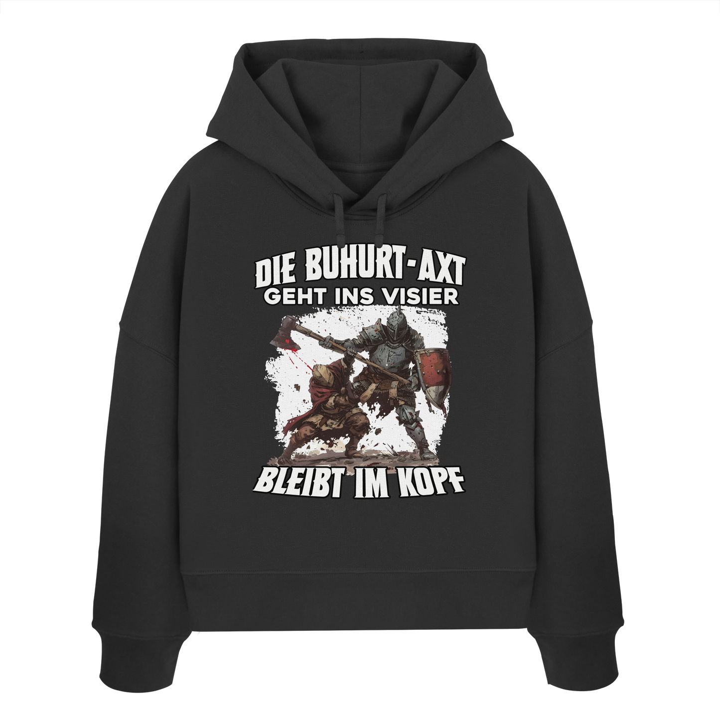 Buhurt-Axt geht ins Visier – bleibt im Kopf | Frauen Bio Boxcut Hoodie