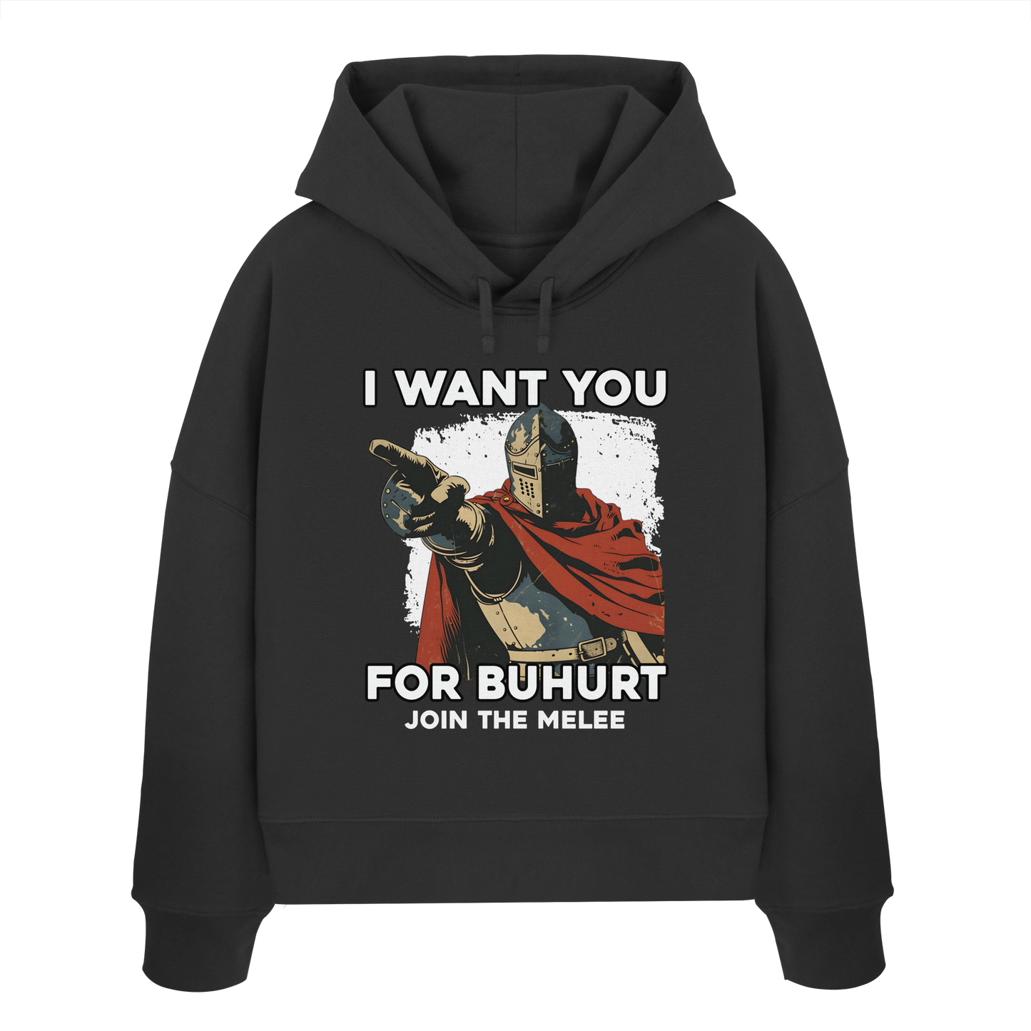 Join the Melee – Buhurt Ritter Propaganda Motiv | Damen Bio Boxcut Hoodie