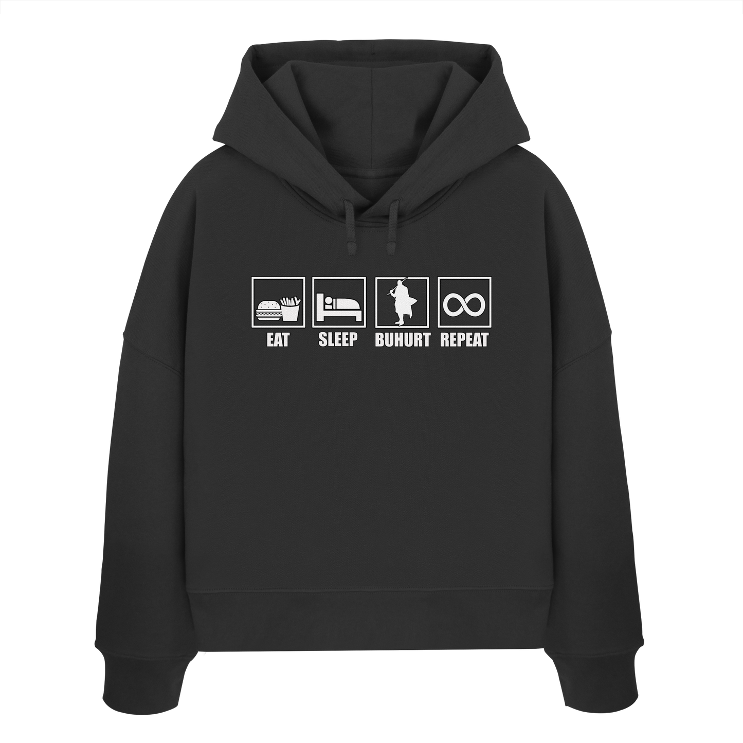 Eat Sleep Buhurt Repeat Damen Hoodie | Frauen Bio Boxcut Hoodie