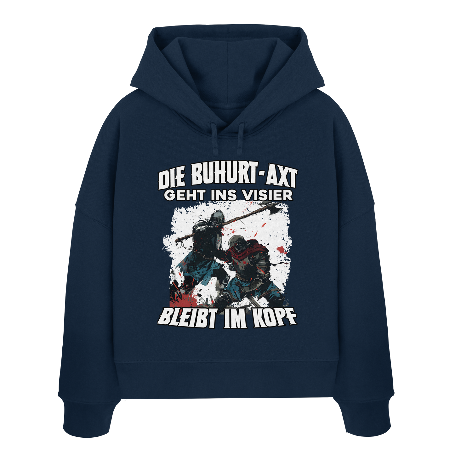 Die Buhurt-Axt geht ins Visier – bleibt im Kopf | Frauen Bio Boxcut Hoodie