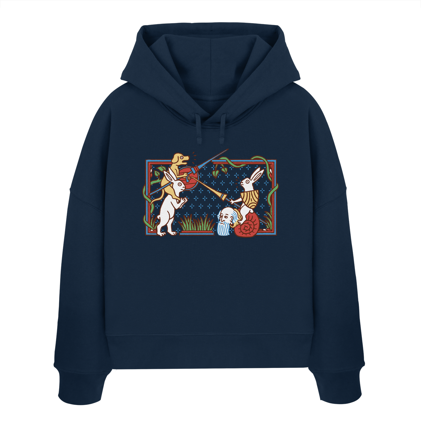 Damen Boxcut Hoodie | Mittelalterliche Marginalien Hasenritter | Bouhourt