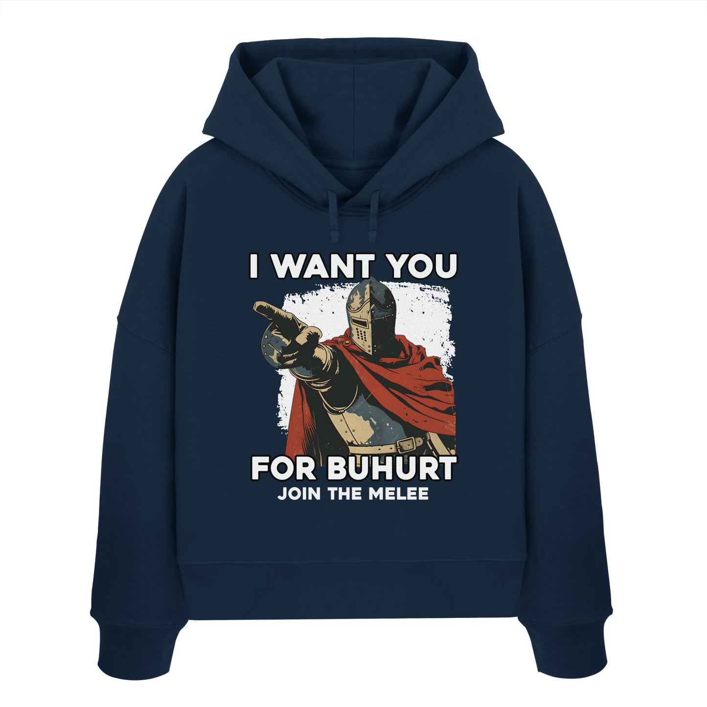 Join the Melee – Buhurt Ritter Propaganda Motiv | Damen Bio Boxcut Hoodie