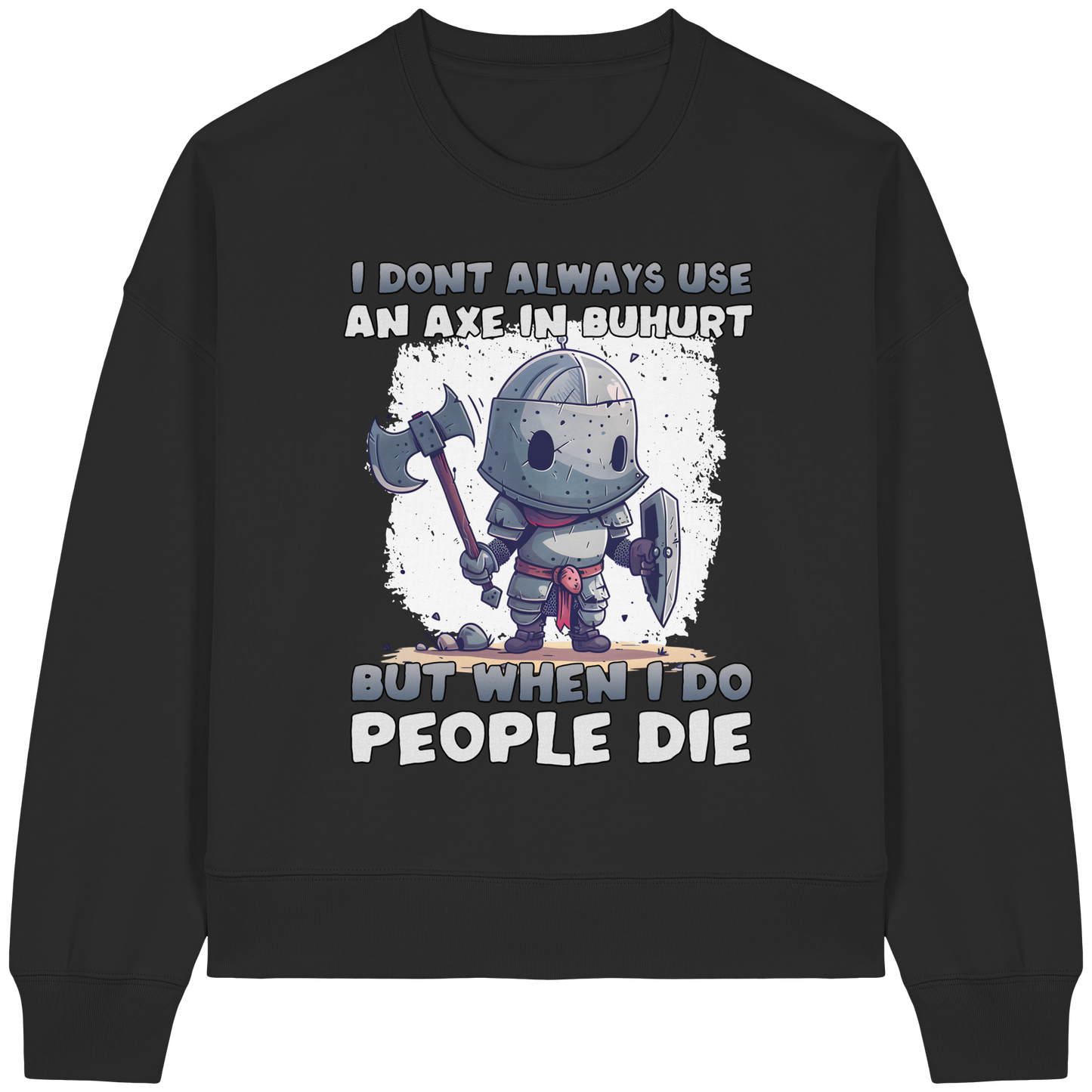 Frauen Bio Boxcut Sweatshirt – Chibi Buhurt Ritter mit sarkastischem Spruch