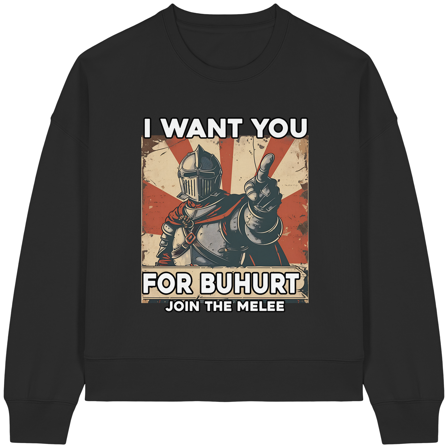 Buhurt Boxcut Damen Sweatshirt |„I want you – join the melee“ | Bouhourt Damen Pullover