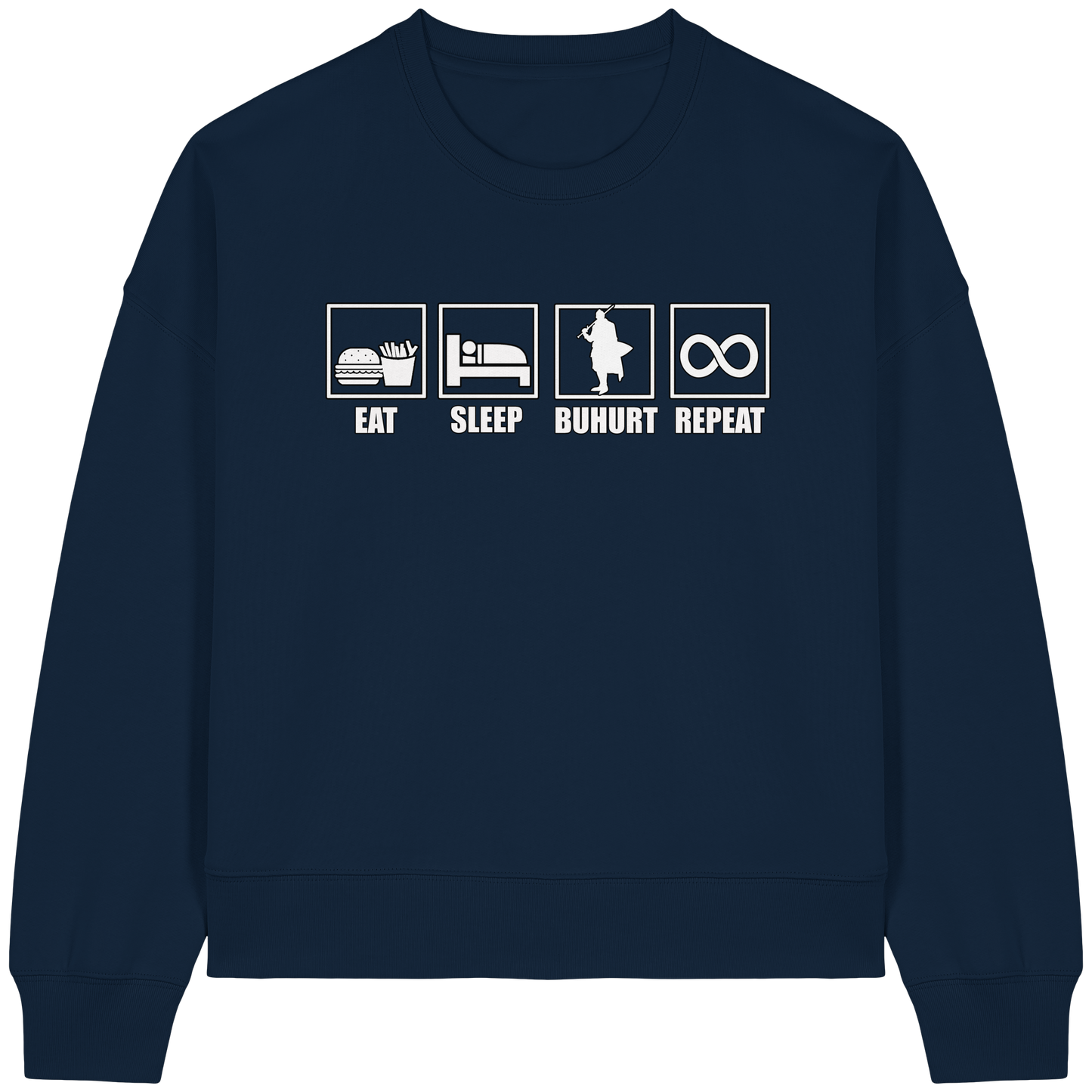 Buhurt Boxcut Damen Pullover | Eat Sleep Buhurt Repeat | Bouhourt Frauen Sweatshirt