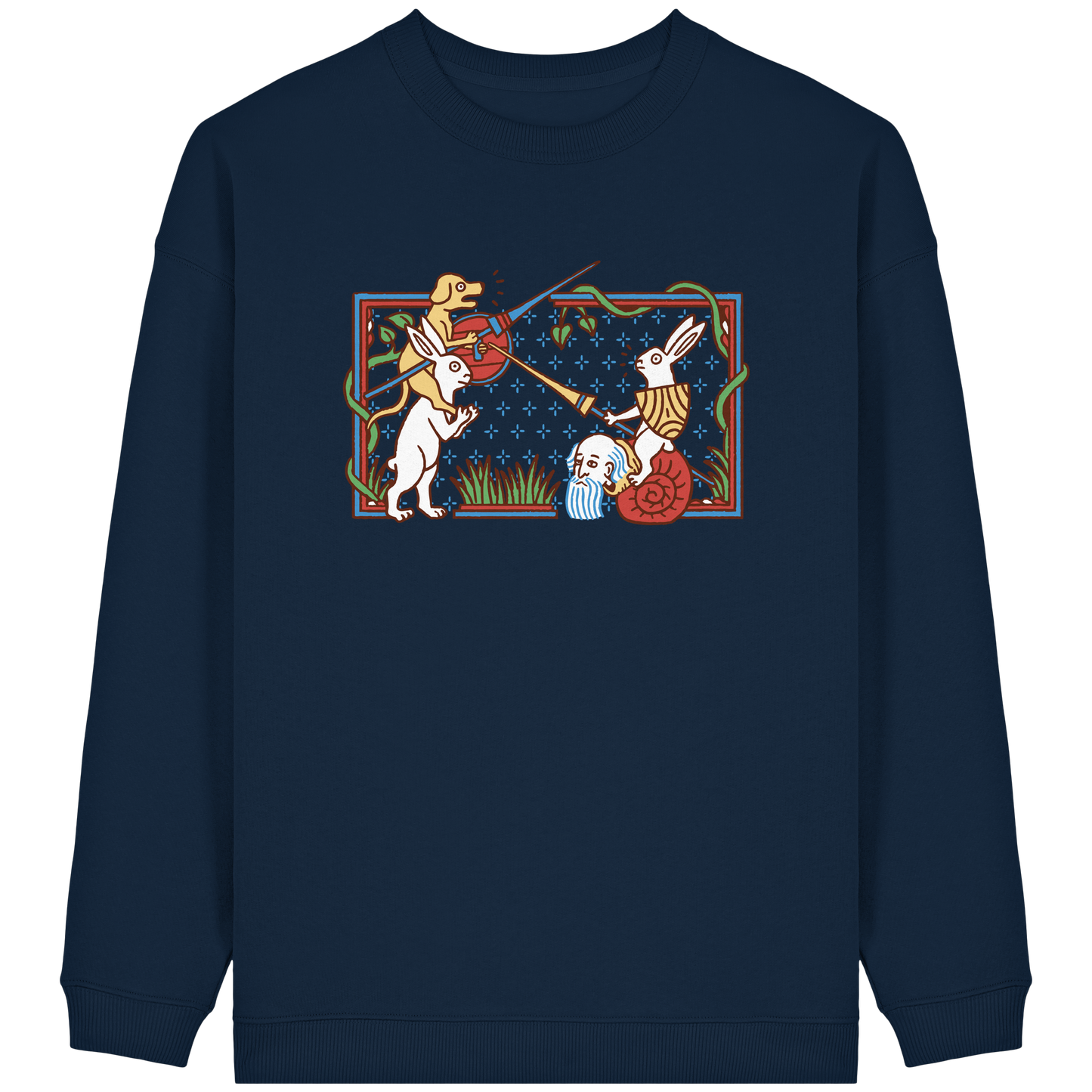 Damen Oversized Sweatshirt | Mittelalterliche Marginalien Hasenritter | Bouhourt