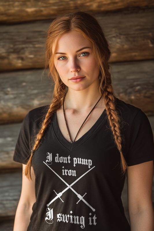 We don’t pump iron – we swing it | Damen Bio V-Neck T-Shirt