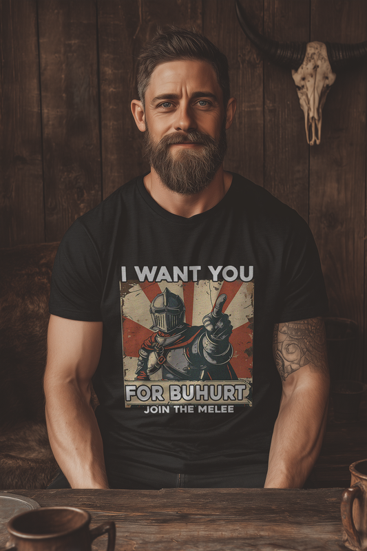 Buhurt Herren Premium T-Shirt | „I want you – join the melee“ | Bouhourt Männer Shirt