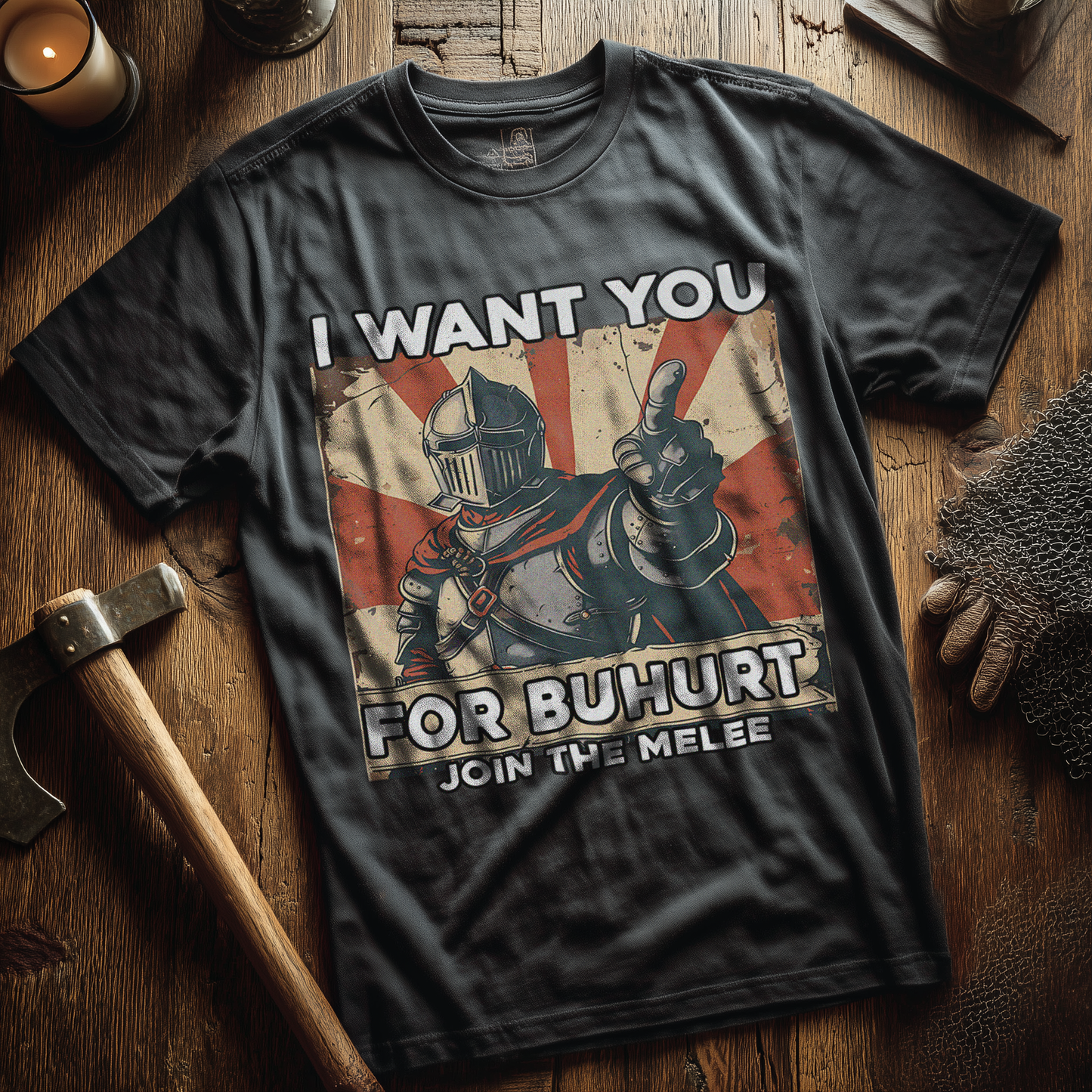 Buhurt Herren Premium T-Shirt | „I want you – join the melee“ | Bouhourt Männer Shirt