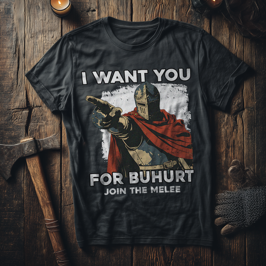 Buhurt Herren Premium T-Shirt | „I want you – join the melee“ | Bouhourt Männer Shirt