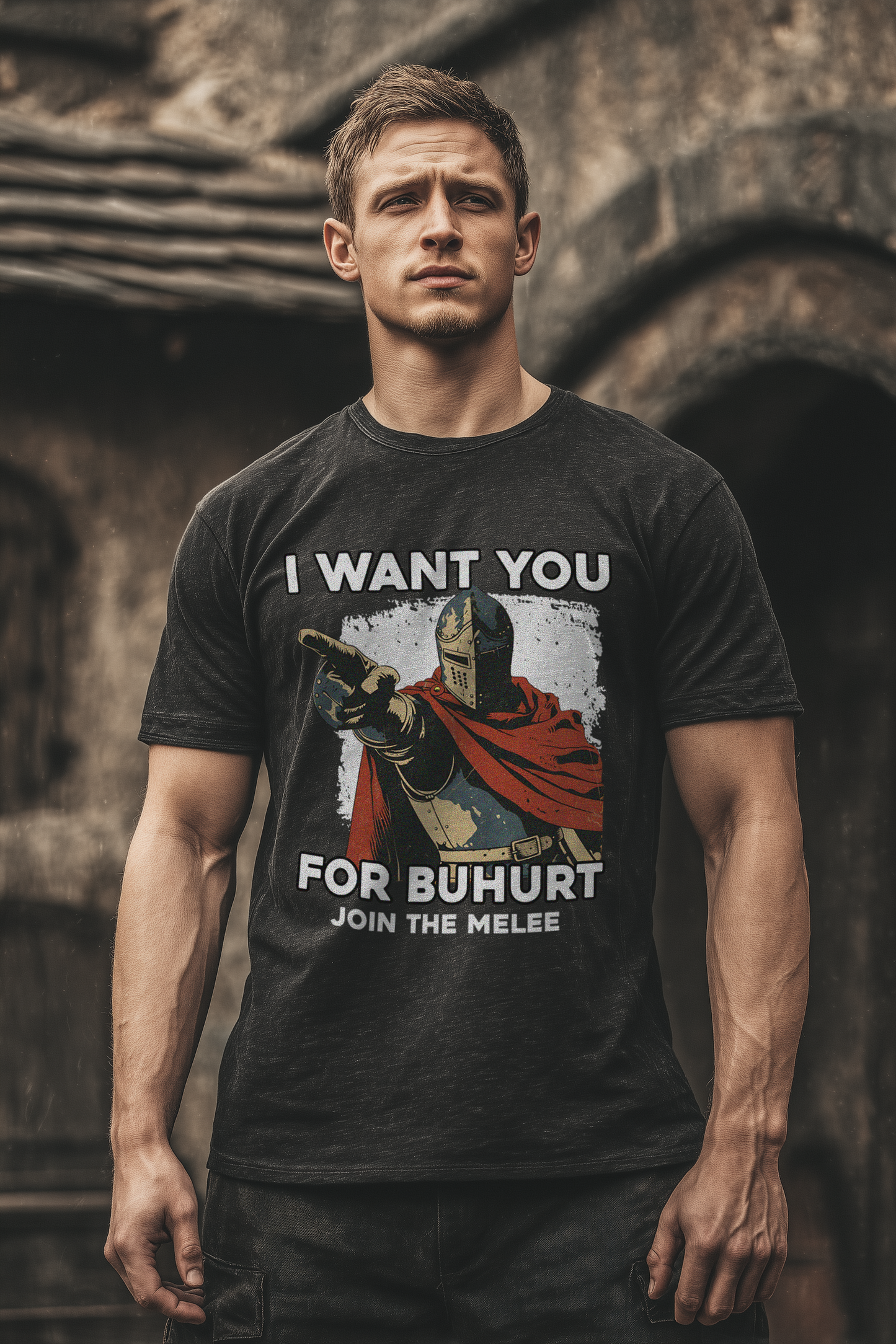 Buhurt Herren Premium T-Shirt | „I want you – join the melee“ | Bouhourt Männer Shirt
