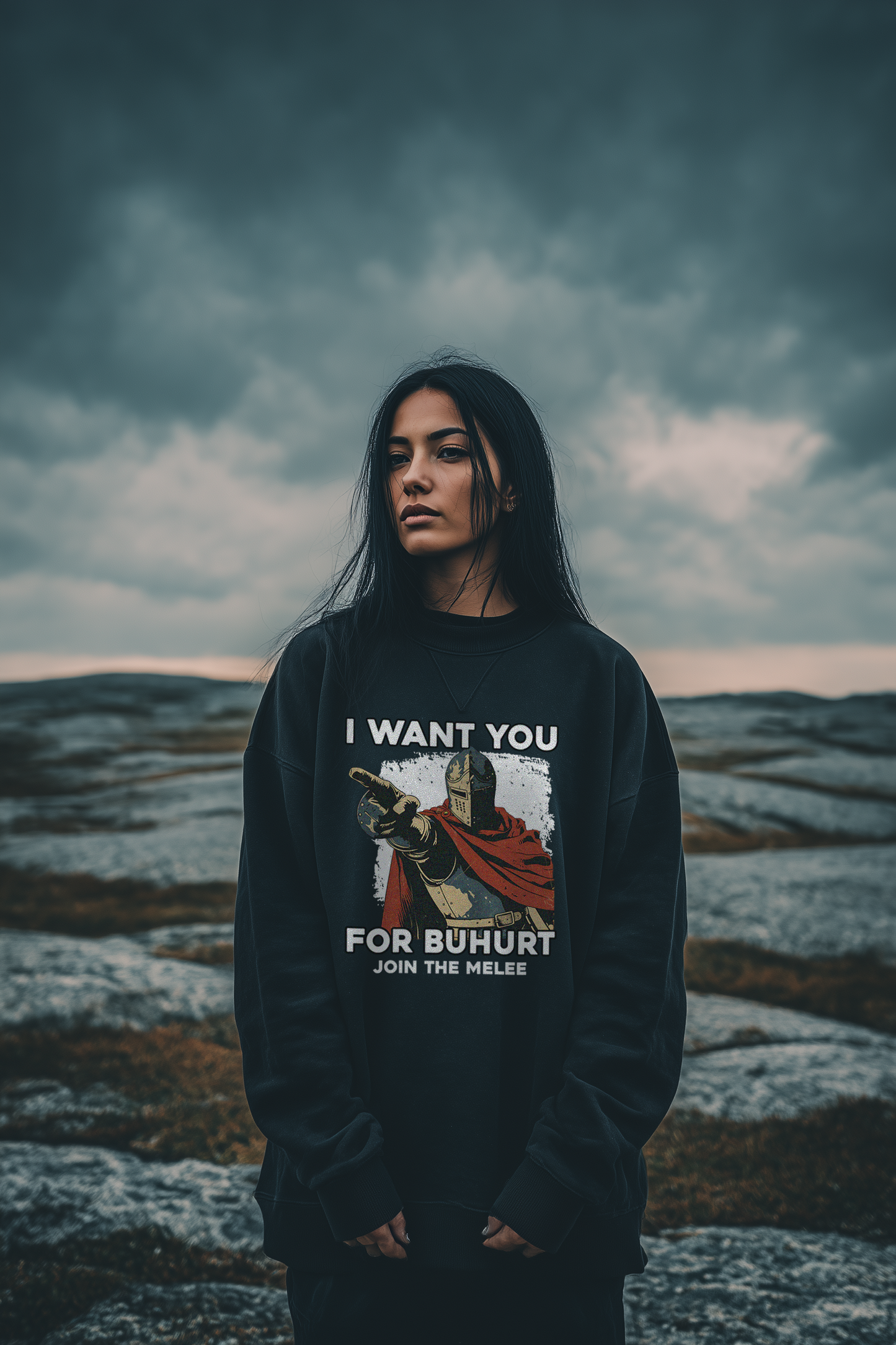 Buhurt Oversized Damen Pullover |„I want you – join the melee“ | Bouhourt Frauen Sweatshirt