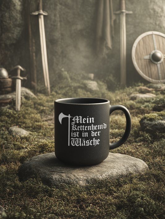 Buhurt Keramik Tasse Schwarz- Kettenhemd ist in der Wäsche