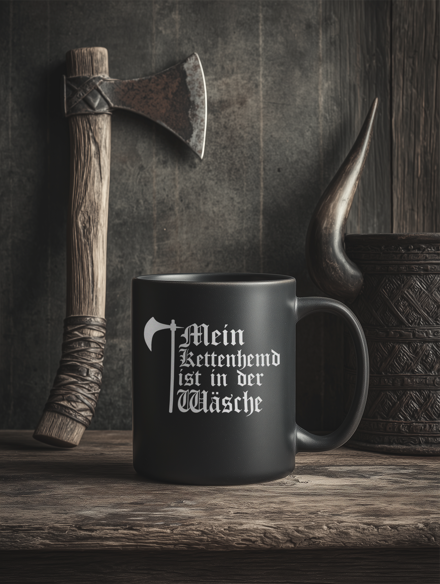 Buhurt Keramik Tasse Schwarz- Kettenhemd ist in der Wäsche