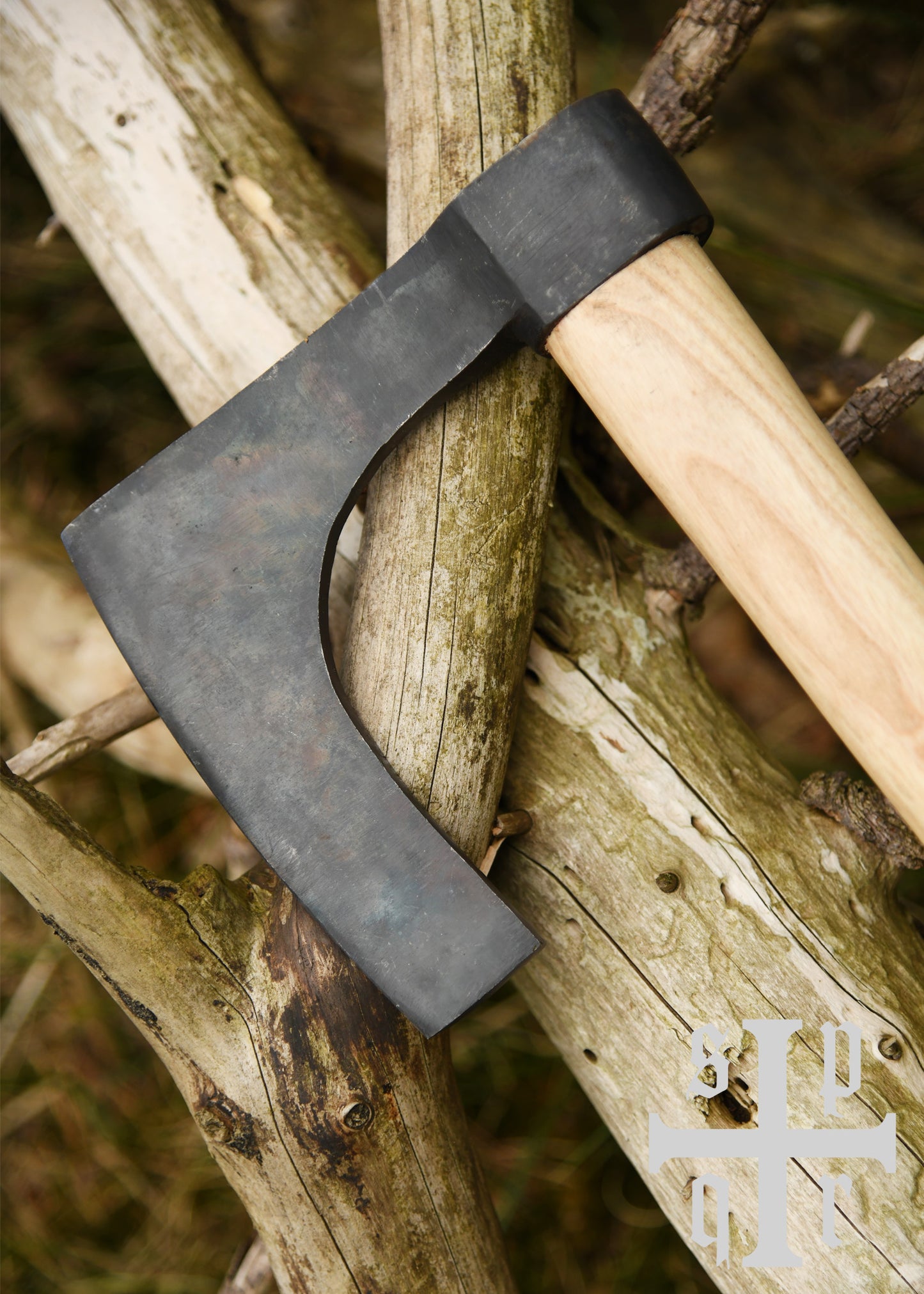 Handgeschmiedete Wikinger Bartaxt (Skeggøx) – Frühmittelalterliche Replik aus Carbonstahl (81 cm)
