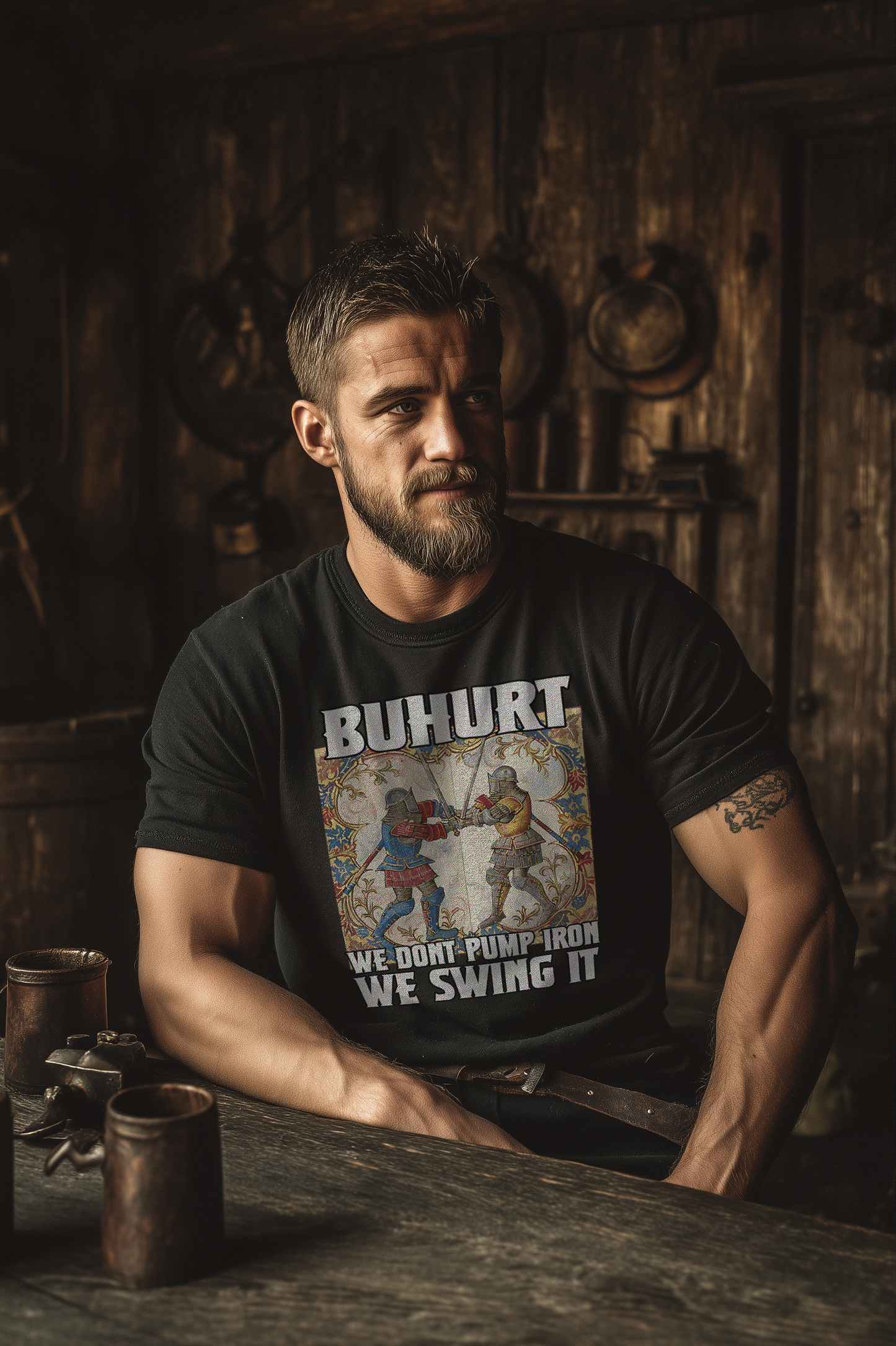 Buhurt Premium Herren T-Shirt | Buhurt „We swing it“ | Bouhourt Stundenbuch Shirt