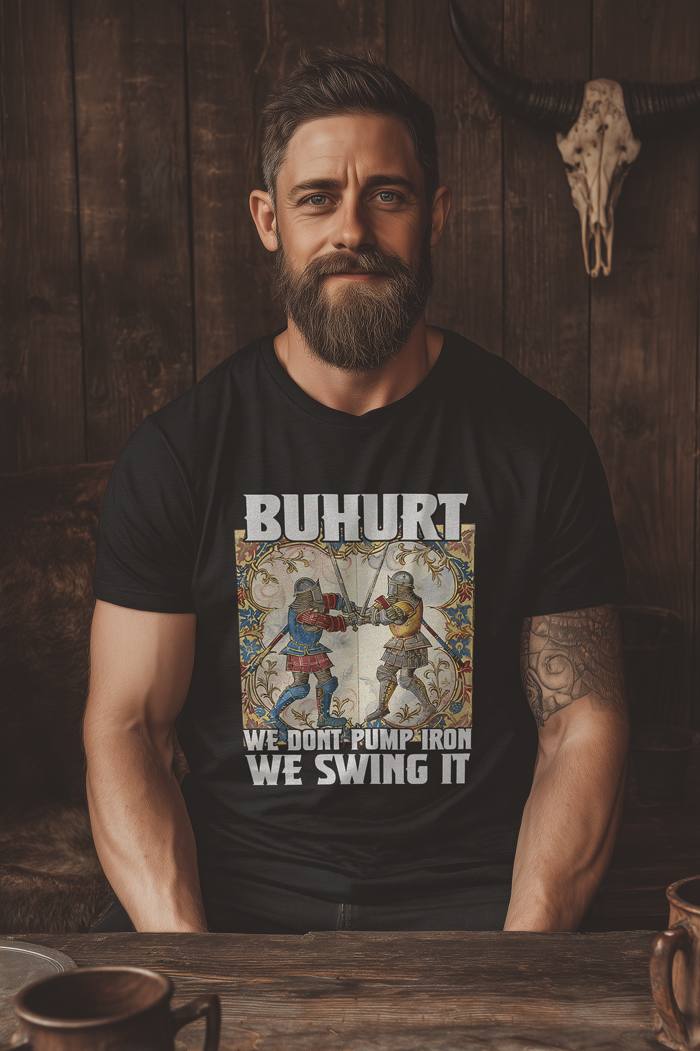 Buhurt Premium Herren T-Shirt | Buhurt „We swing it“ | Bouhourt Stundenbuch Shirt