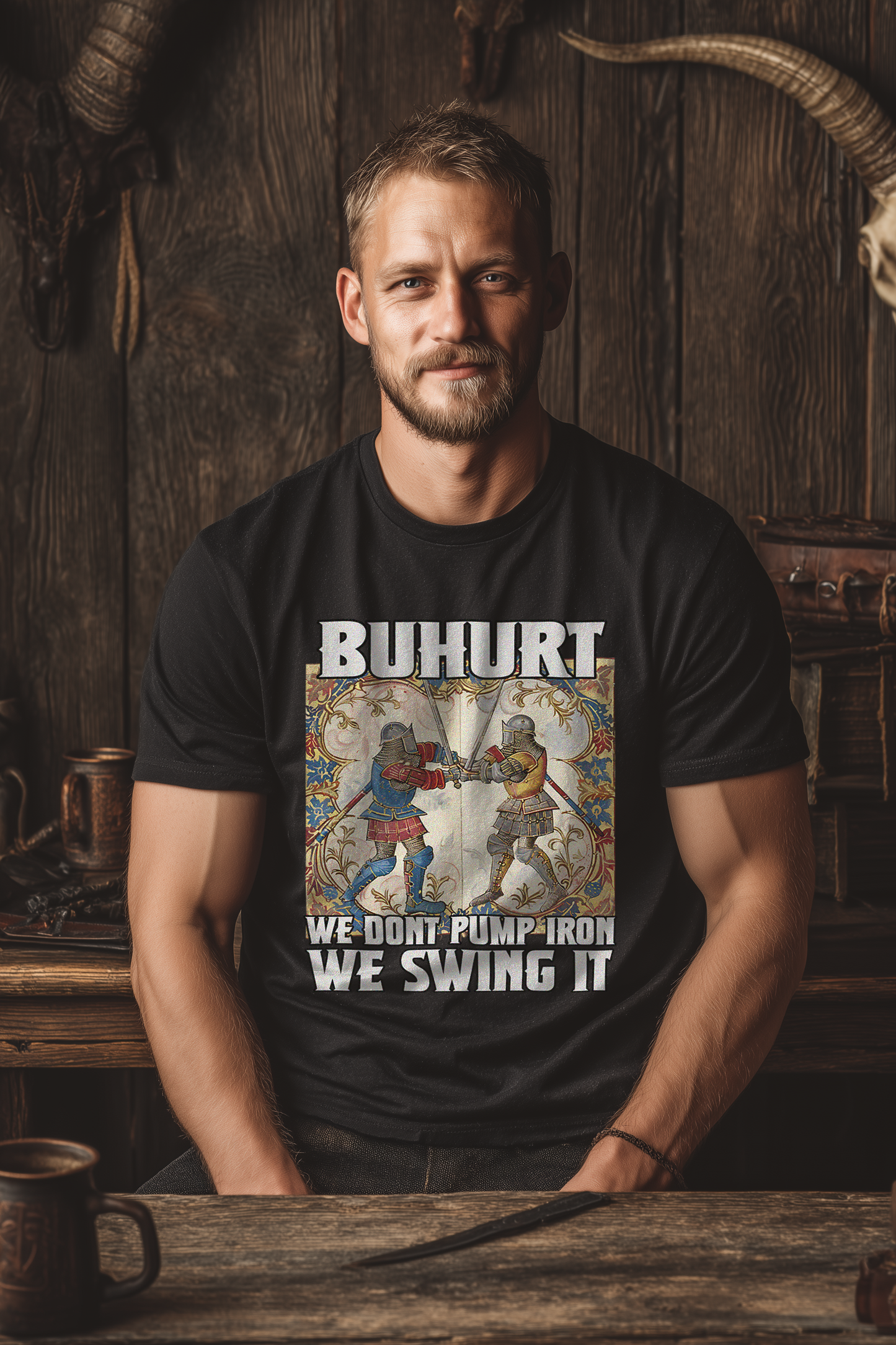 Buhurt Premium Herren T-Shirt | Buhurt „We swing it“ | Bouhourt Stundenbuch Shirt
