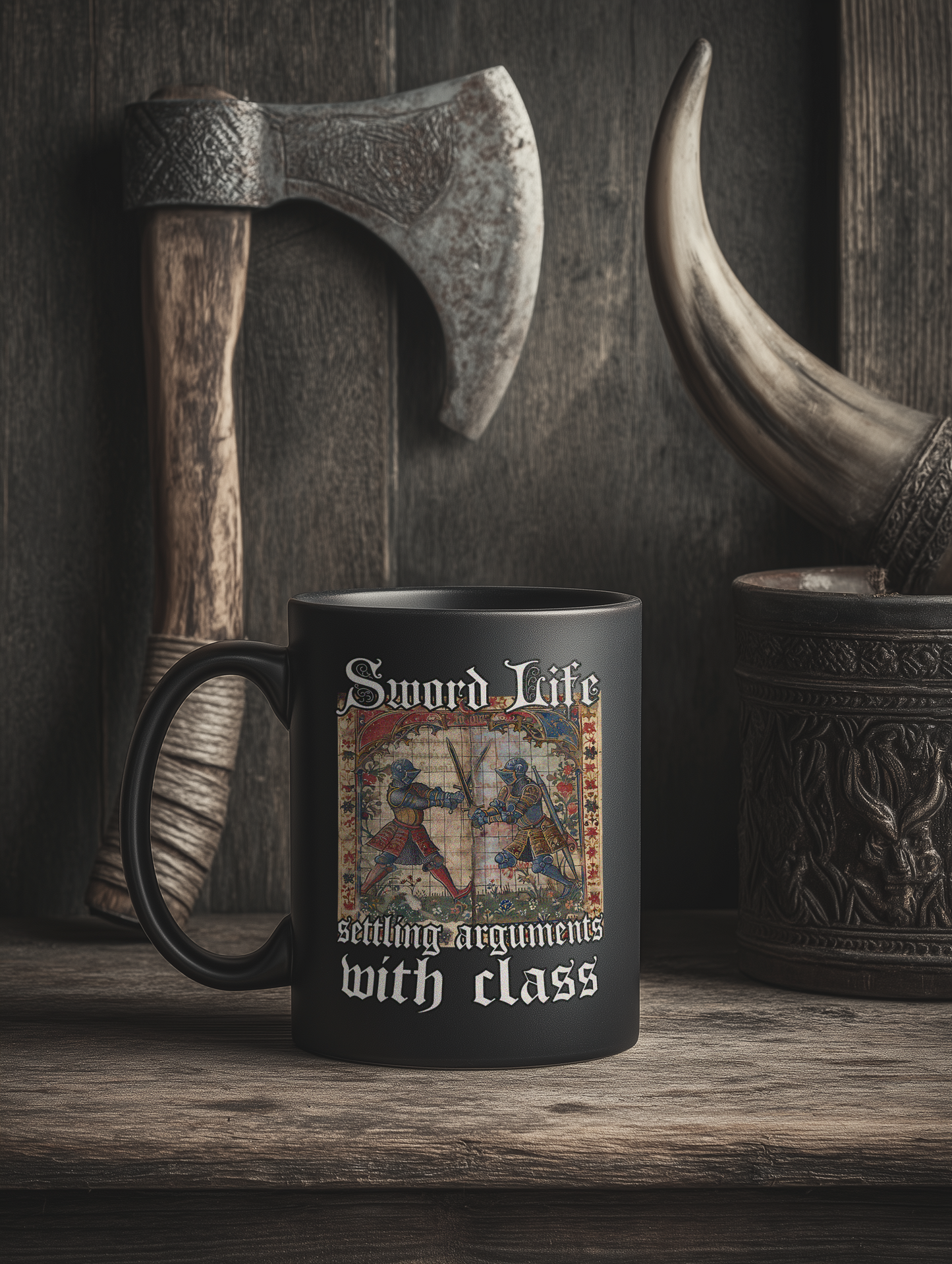 Buhurt Keramik Tasse Schwarz | Sword Life Stundenbuch | Bouhourt Cup