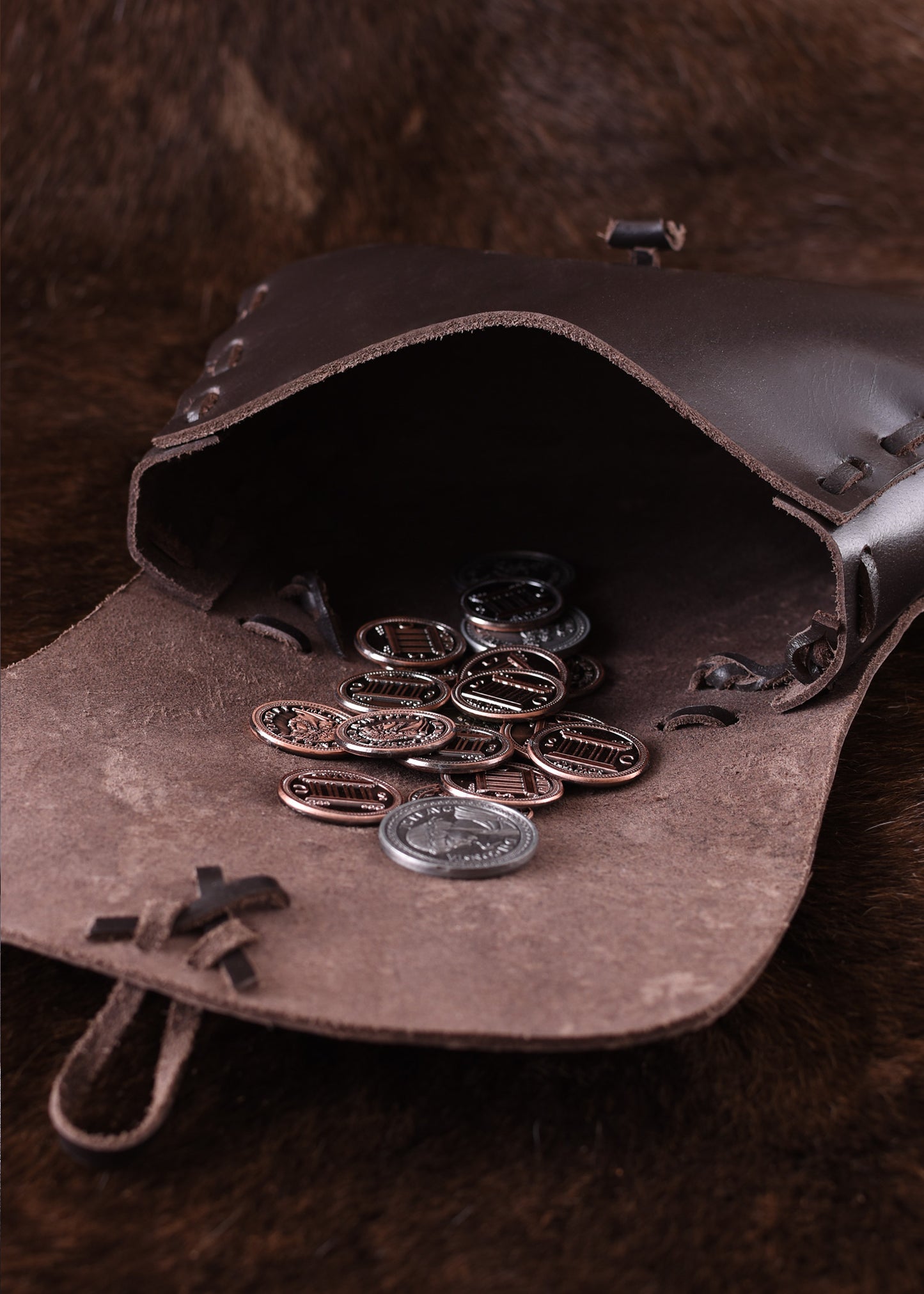 Mittelalter Gürteltasche aus Leder – Dunkelbraune Wendetasche