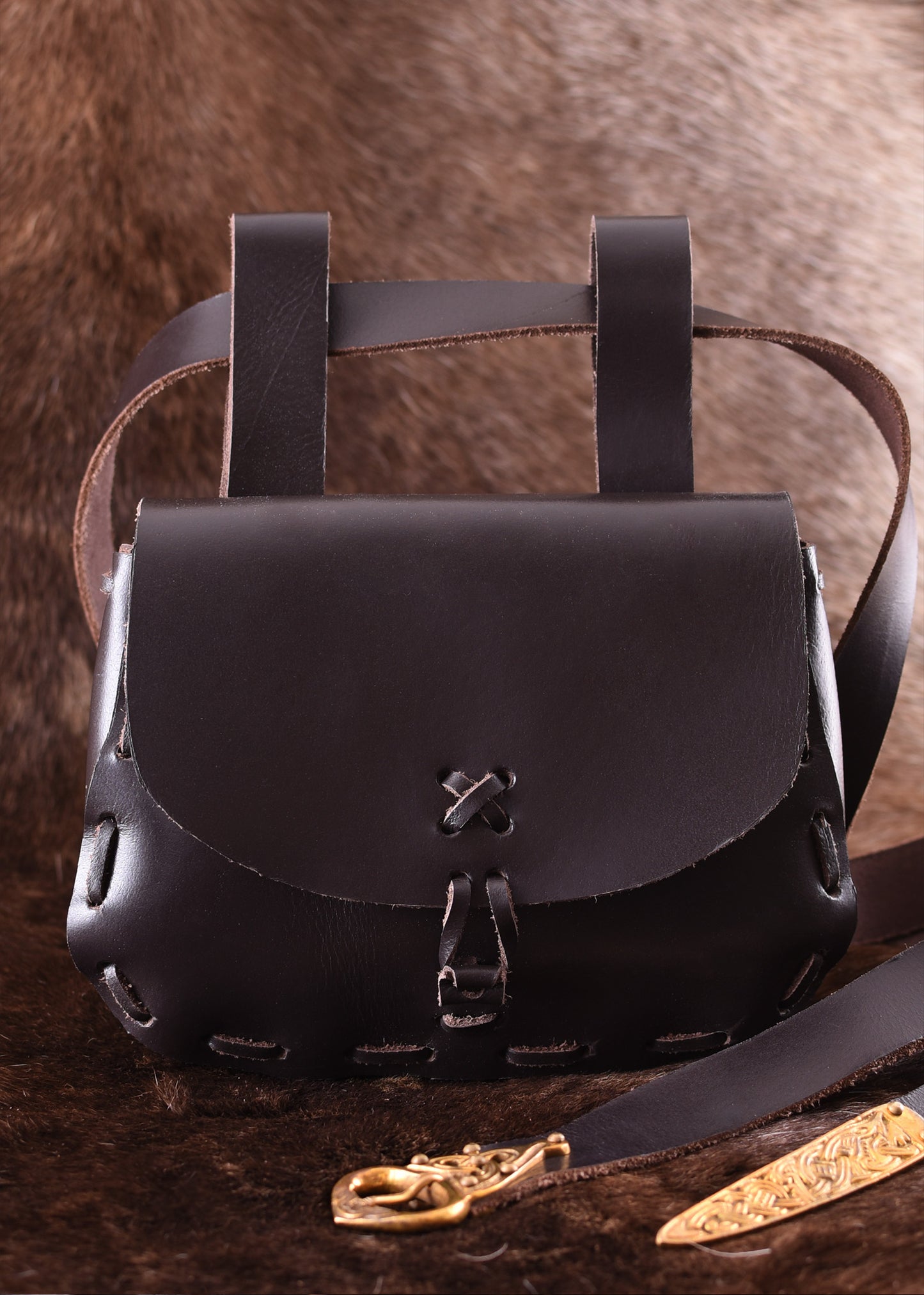Mittelalter Gürteltasche aus Leder – Dunkelbraune Wendetasche
