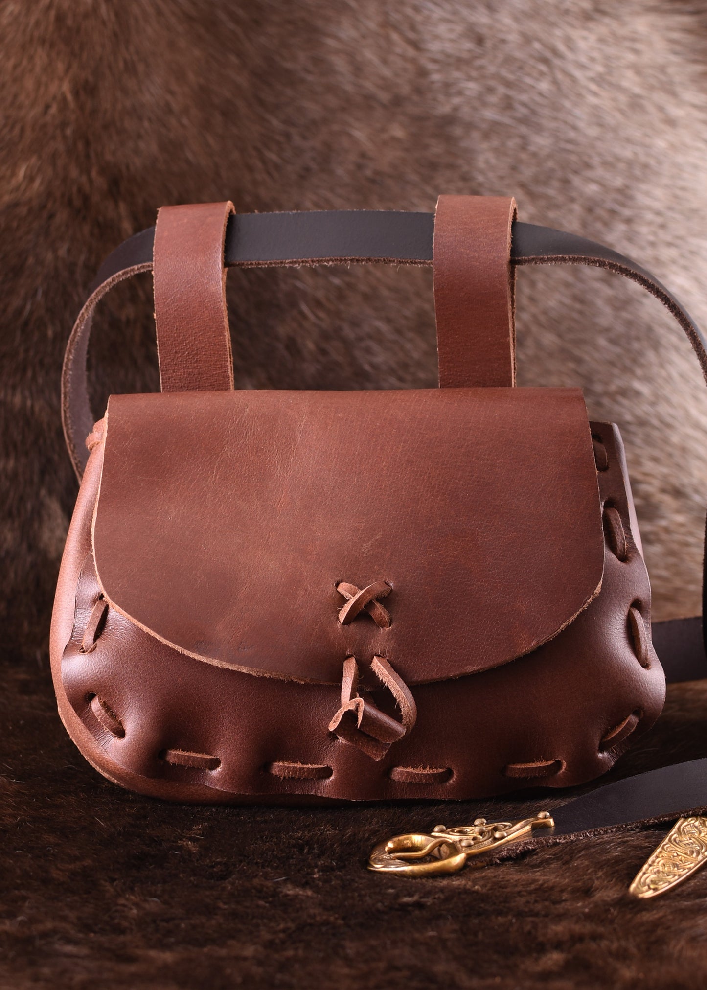 Mittelalter Gürteltasche aus Leder – Wendbare Ledertasche Hellbraun