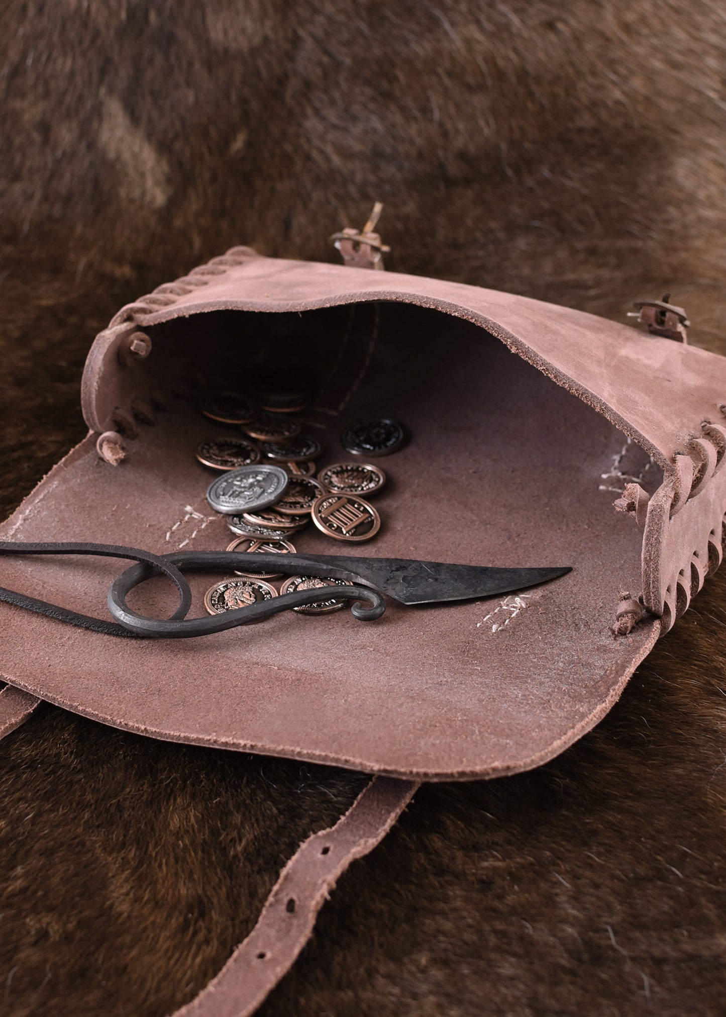 Mittelalter Ledertasche mit Messingschnallen – Gürteltasche Braun