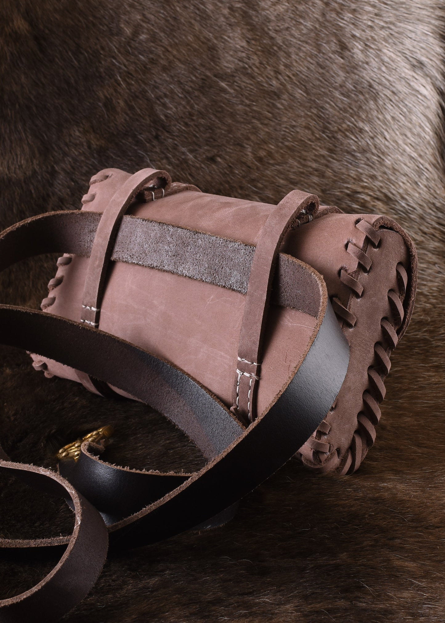 Mittelalter Ledertasche mit Messingschnallen – Gürteltasche Braun